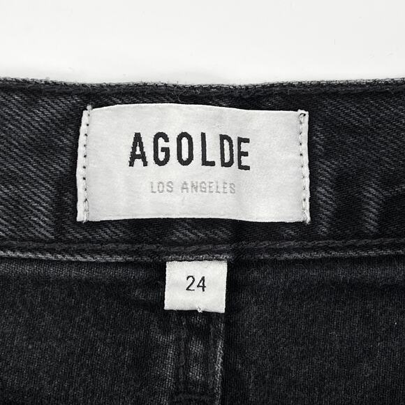 AGOLDE Riley High Rise Denim Shorts Vortex Black Wash Size 24 - Picture 3 of 5